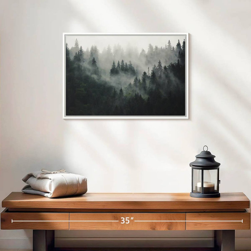 Misty Forest Mountain, Cadre flottant blanc, 19 po x 13 po