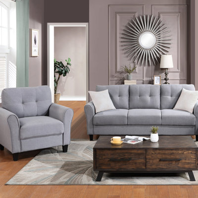 Mobilier moderne en lin, gris-bleu, 1 + 3, confortable et durable avec revêtement,