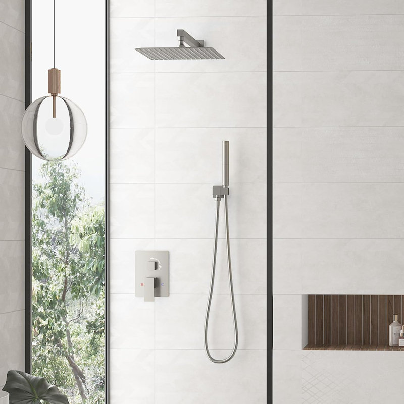 Hoimpro 12 Inch Shower Head System With 2-In-1 Handheld Sprayer, High Pressure Rainfall Shower Head, Brass Faucet Valve Kit, - Includes Shower Arm, Hose And Holder