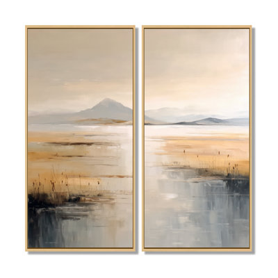 Brown Grey Sunset Over Flathead Lake - Montana Wall Art Decor, Brown Landscape Canvas Print Set Of 2