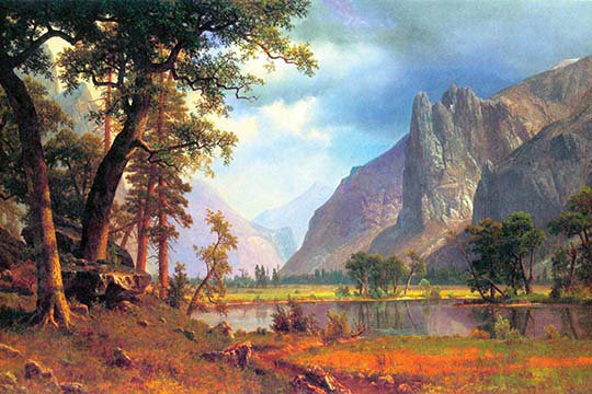 « yosemite valley » par albert bierstadt,, impression, H 44 po x l 66 po