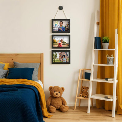 Hanging Picture Frames With 3 Openings, Rustic Wood Wall Photo Frame, Picture Frame Displays 4 Photos For Wall Decor