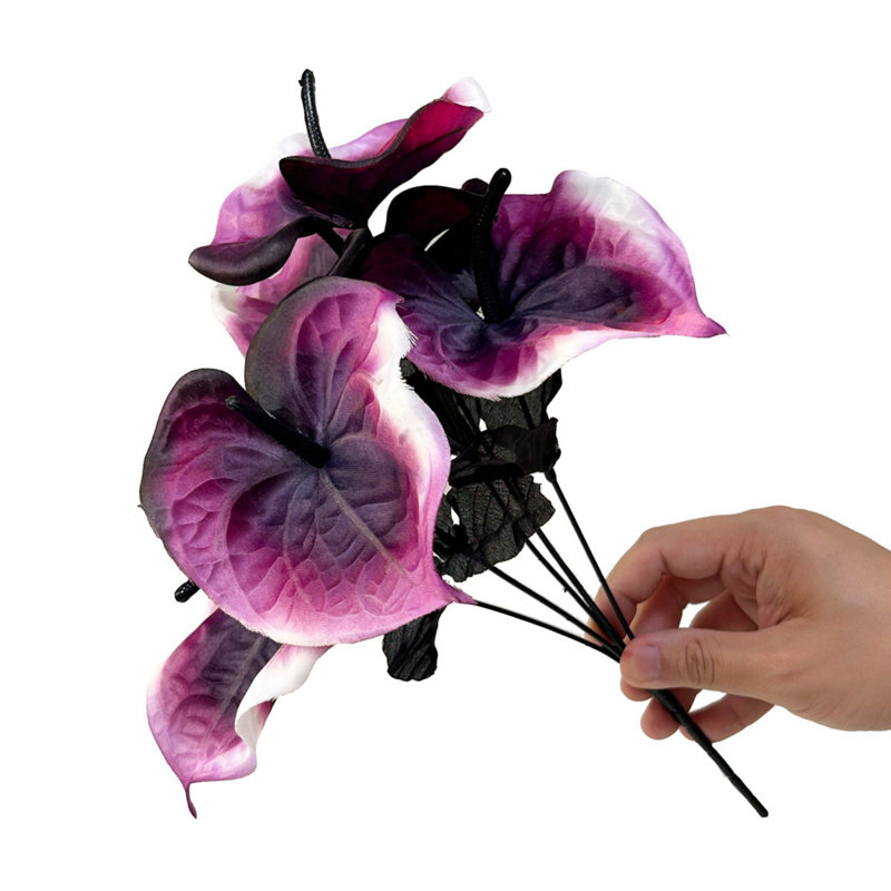 Tiges noires artificielles haut de gamme, branches de feuilles de lis calla artificielles, tiges de feuilles de plantes artificielles, bouquets de mariage familial, décorations d'Halloween, mauve