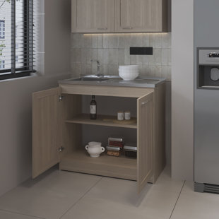 Armoire de base avec double porte et tablette intérieure Haivana, chêne blanc
