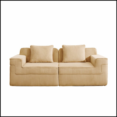 Modular 2-Seat Loveseat Boneless Sofa, Cloud Sectional Couch With Deep Seat And Throw Pillows In Corduroy Fabric