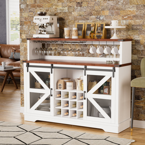 Barn Door White Sideboard Buffet With Wine Rack Dining Room Buffet