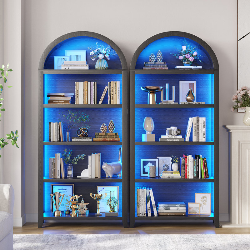 29.5" Wide - 5-Shelf Arched Storage Cabinet With Tri-Color Sensor Light (Set Of 2), Black