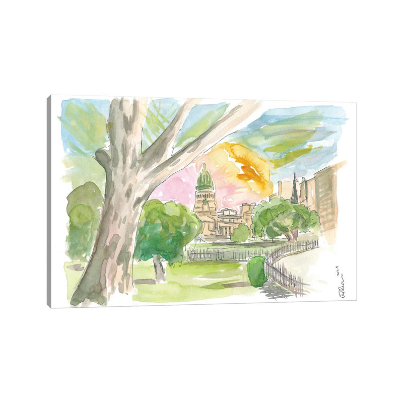 Buenos Aires Relaxing In Park With Congress View By Markus & Martina Bleichner - Wrapped Canvas Painting by Markus & Martina Bleichner - Wrapped Canvas Painting