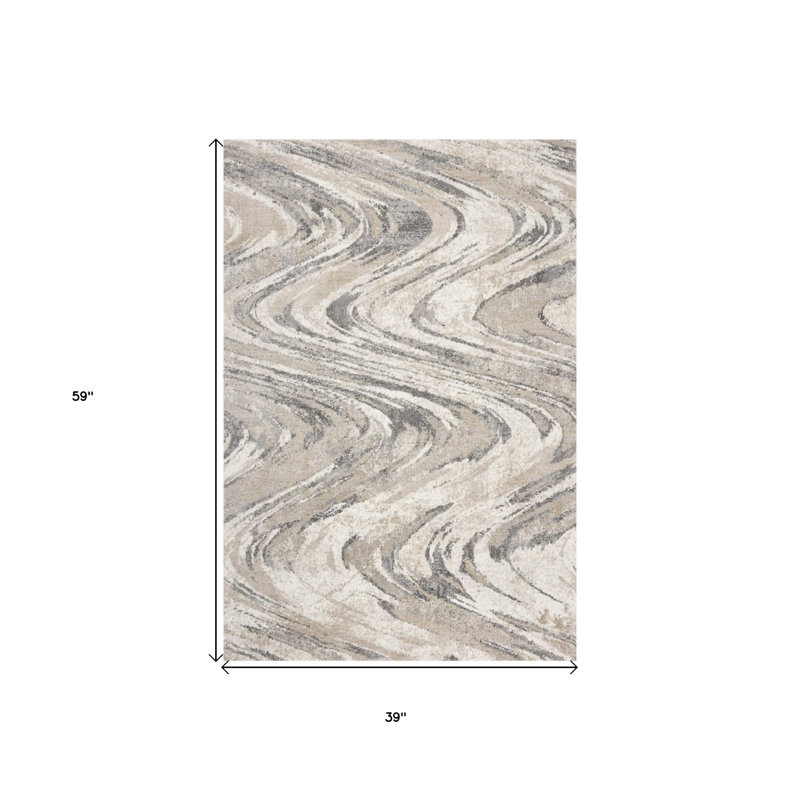 Tapis suisse à motif abstrait naturel, Rectangle 3 pi 3 po x 4 pi 11 po