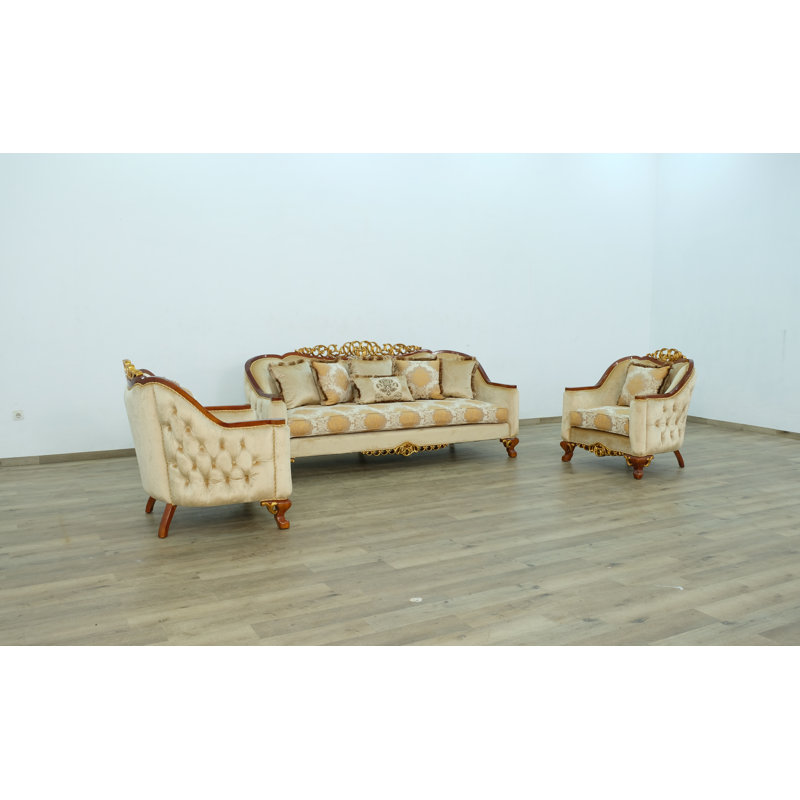 3 Piece Angelica Ii Sofa Set Brown With Brown Fabric
