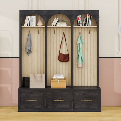 Hall Tree with 3 Drawers, 8 Hooks, Shelves and Bench