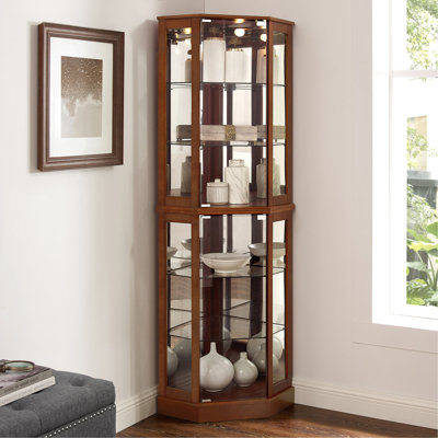 6 Shelf Corner Curio Display Cabinet With Lights, Mirrors And Adjustable Shelves, Walnut(E26 Light Bulb Not Included)