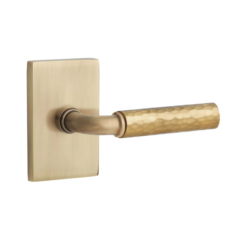 Select Privacy Interior Mortise w/ Modern Rectangular Rosette & R-Bar Stem, Hammered Lever, Left, Satin Nickel