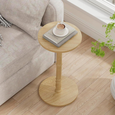 Table d'appoint ronde, pilier en bois massif avec plateau et base en bois, petite table d'appoint pour le salon, la chambre à coucher, le canapé et le bureau, assemblage facile, naturel