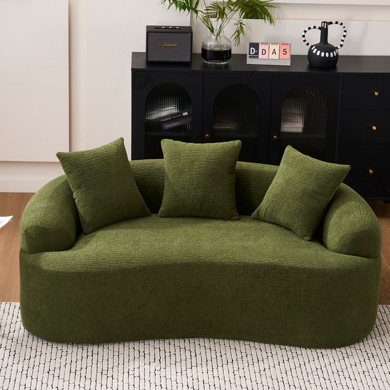 Canapé courbé en éponge pleine compression, Vert antique, chenille verte