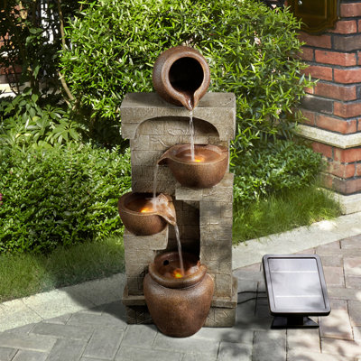 Caetana 28" Solar-Powered 4-Tier Outdoor Water Fountain