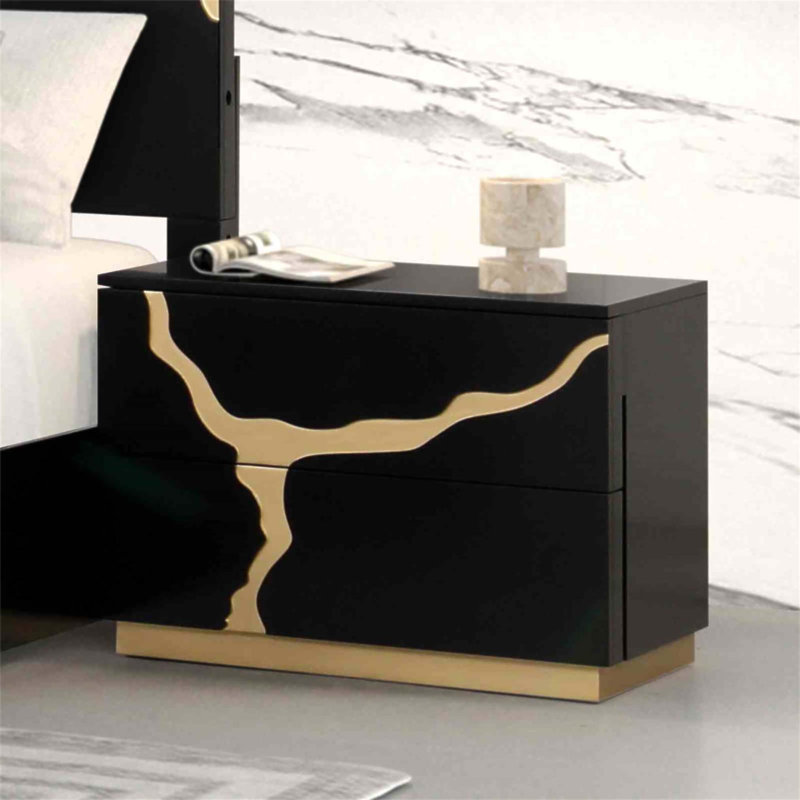 Table de chevet de style contemporain avec tiroirs en queue d'aronde et motif peint en or pour un rangement élégant dans la chambre à coucher