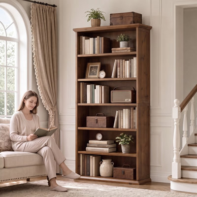 Solid Wood Tall Bookshelf, 6-Tier Open Storage Bookcase, Freestanding Display Rack for Living Room Home Office