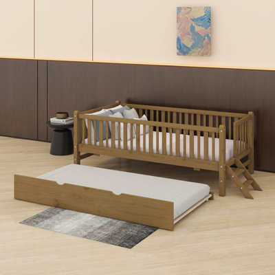 Lit plateforme simple avec garde-corps et lit gigogne