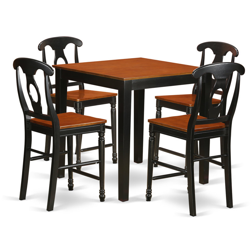 5 Piece Counter Height Pub Set Includes a Square Dining Table and 4 Dining Room Chairs, Black & Cherry, Black/Cherry