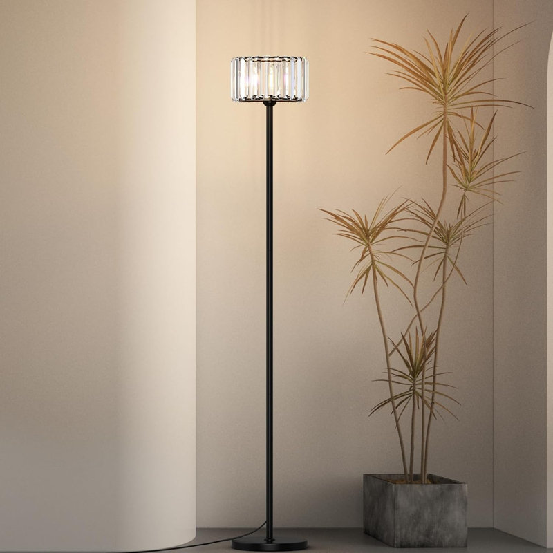 Elegant K9 Crystal Floor Lamp With Finish, On/Off Foot Switch, Compatible With E26 Bulbs (Bulb Not Included), Black