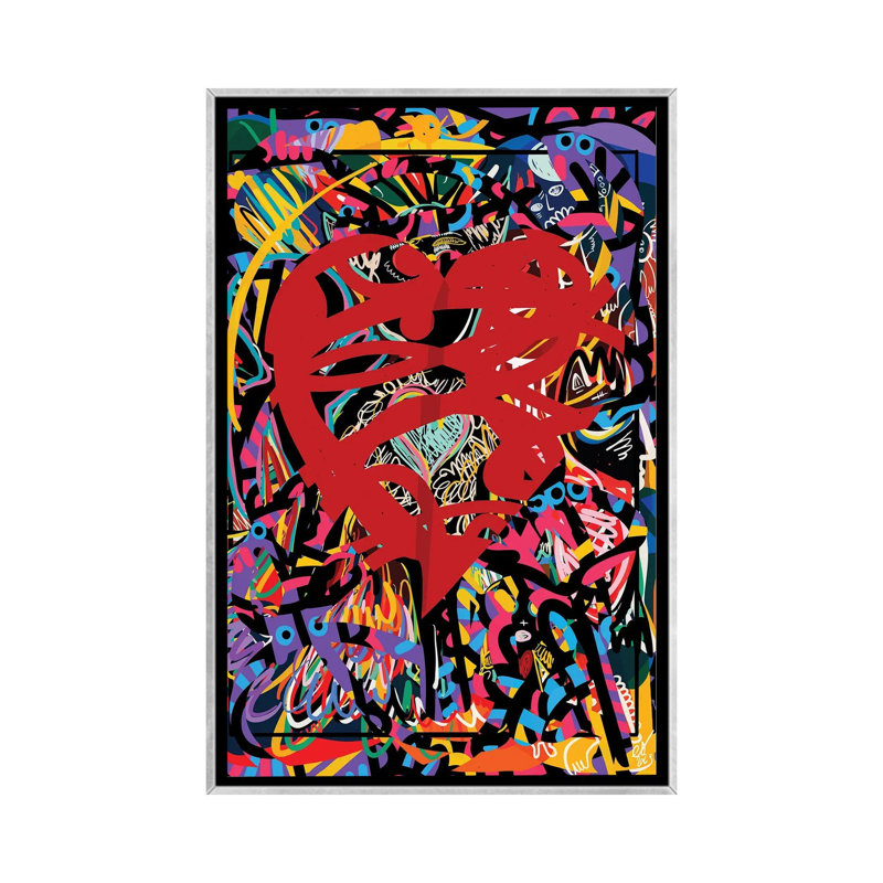 Graffiti, cœur rouge de l'amour - reproduction d'art murale, H 48 po x l 32 po, Impression encadrée sans passe-partout