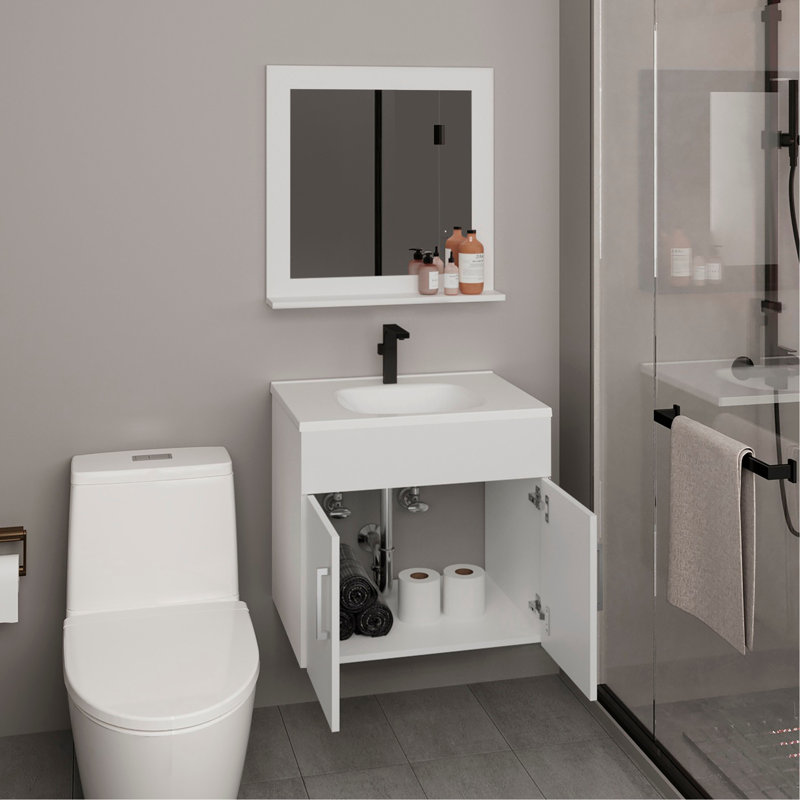 Armoire de salle de bain avec miroir et deux tablettes intérieures, rangement mural (PAS DE ROBINET INCLUS), White, White