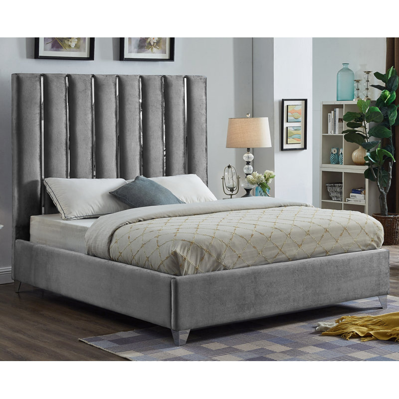 Dietrich Upholstered Platform Bed, King, Grey Velvet