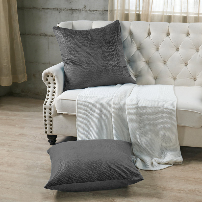 Ikat Velvet Euro Throw Pillow Covers, Gun Metal