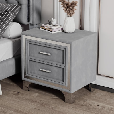 Table de chevet en velours avec 2 tiroirs, table de chevet de style Mid-Century pour chambre à coucher, armoire d'appoint rétro