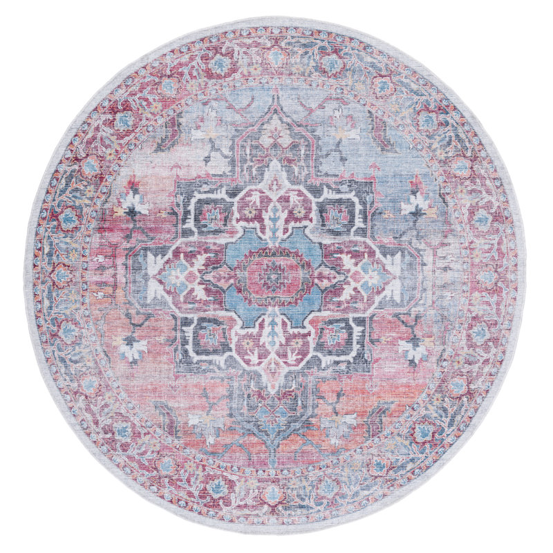 Katelyn Oriental Pink/Blue/Black/Ivory Area Rug, Round 6'7"
