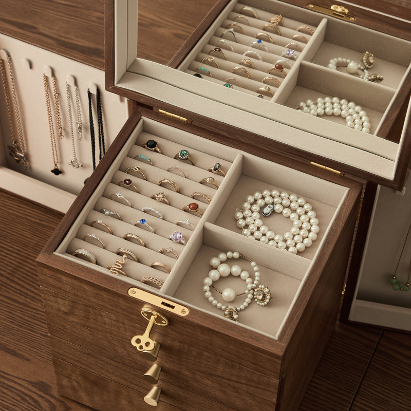 Boîte à bijoux à 5 niveaux avec 2 portes latérales et miroir