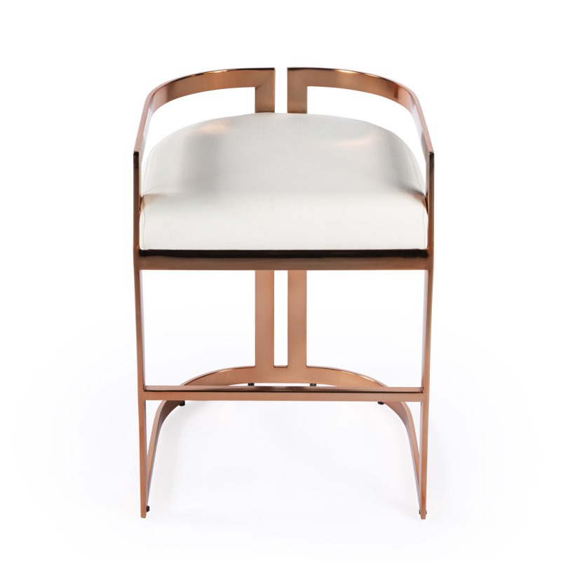 Butler Bravo Faux Leather Counter Stool, Off-White, Rose Gold, Counter Stool (24.5” Seat Height)