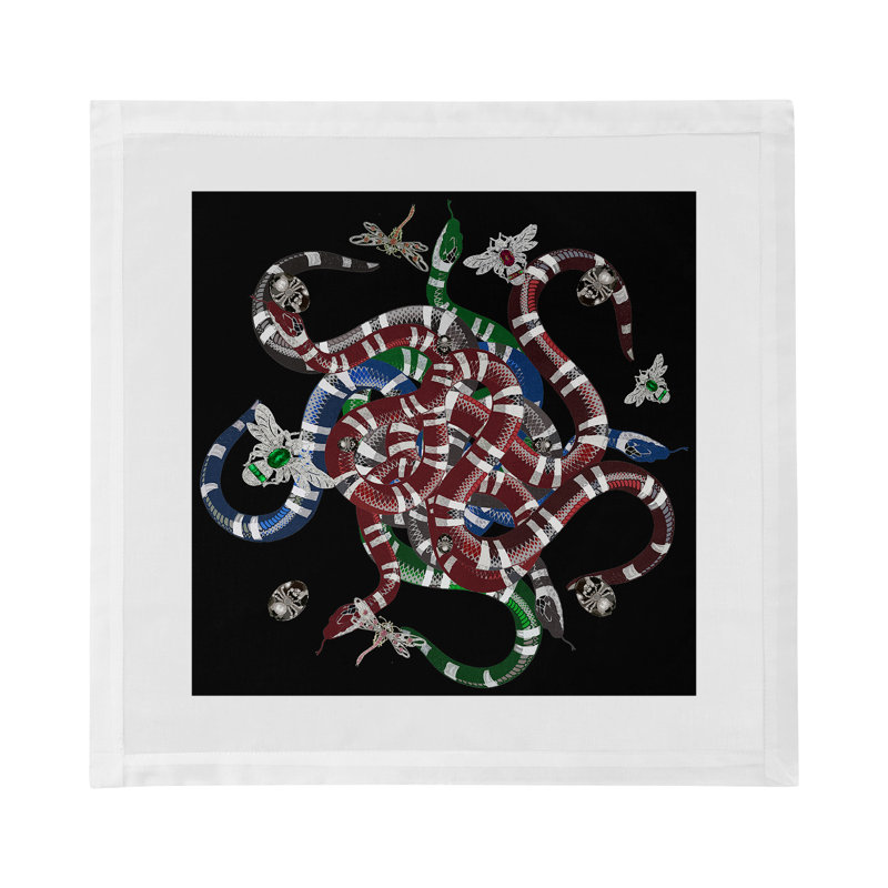Ouroboros Cotton Blend Square Napkins, Black