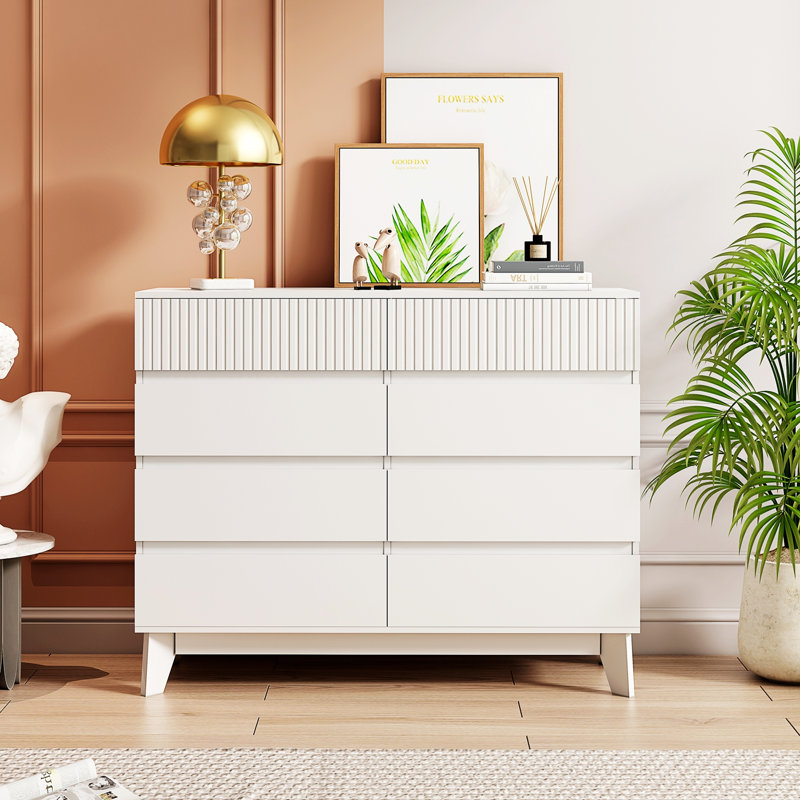 Multi purpose Rattan 6 Drawer Dresser,Modern Storage Cabinet with Wooden Legs, White 1, 29.53" H x  43.31" W x 15.75" D, No