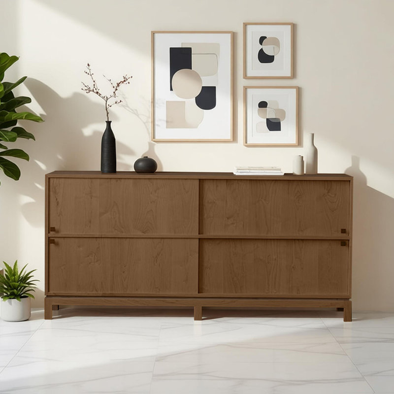 Buffet en bois massif à grande capacité de rangement, 33.46" H x 70.86" W x 16.53" D, Noyer