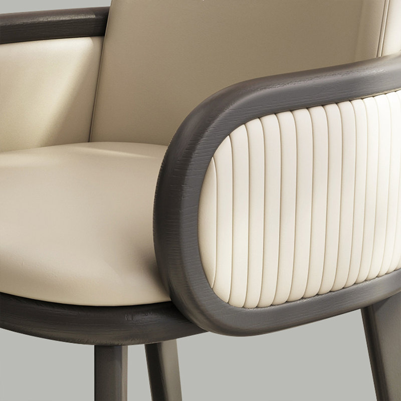 Beige Solid back arm Chair(Set of 2)