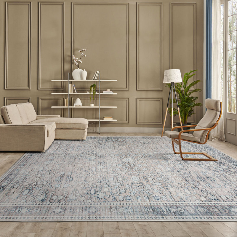 Kaysyn Oriental Floral Design Performance Machine Washable and Foldable Area Rug Ivory/Blue, Rectangle 5' x 7'