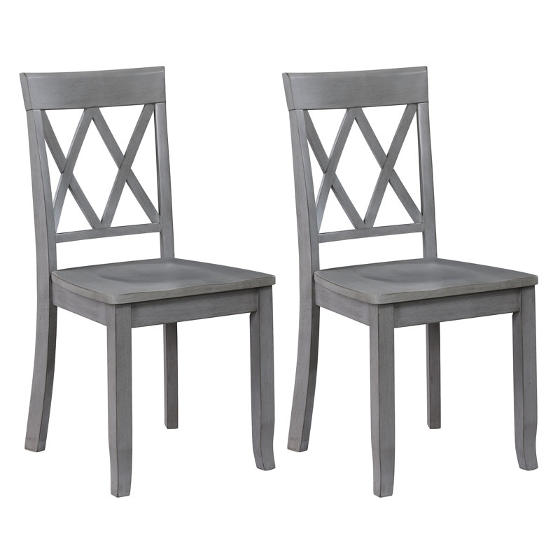 Deni 17" Wide Cross Back Dining Chairs, Antique Grey