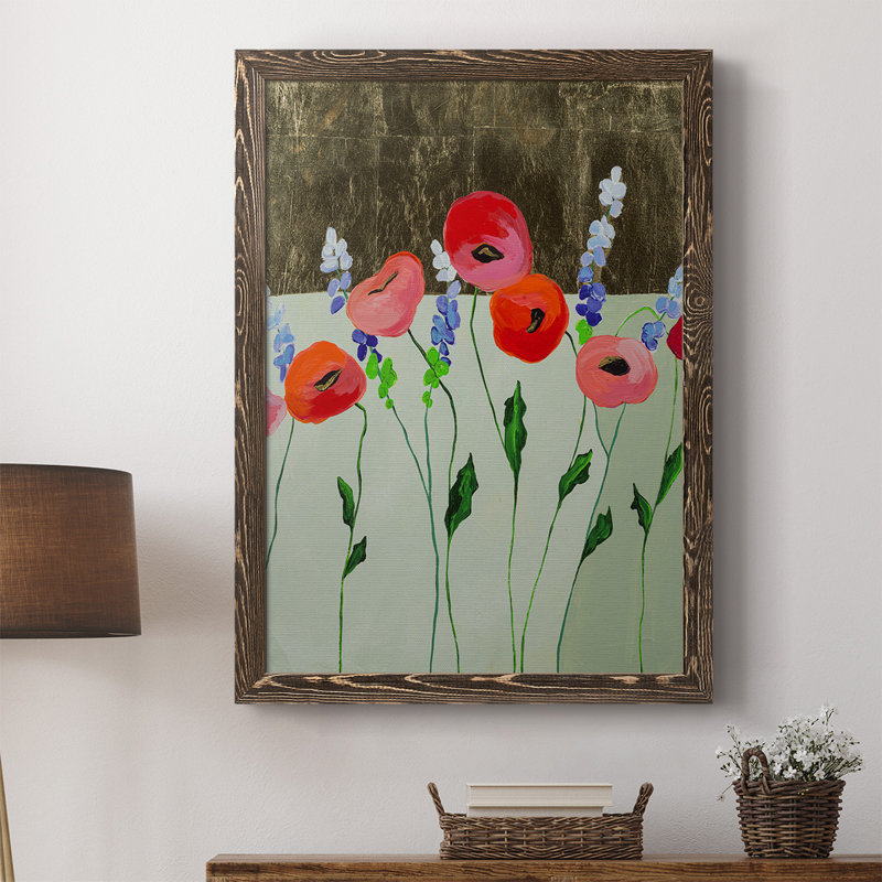 Toile de qualité supérieure coquelicot, prête à être accrochée, H 43,5 po x l 31,5 po x P 1 po, Toile avec cadre noyer