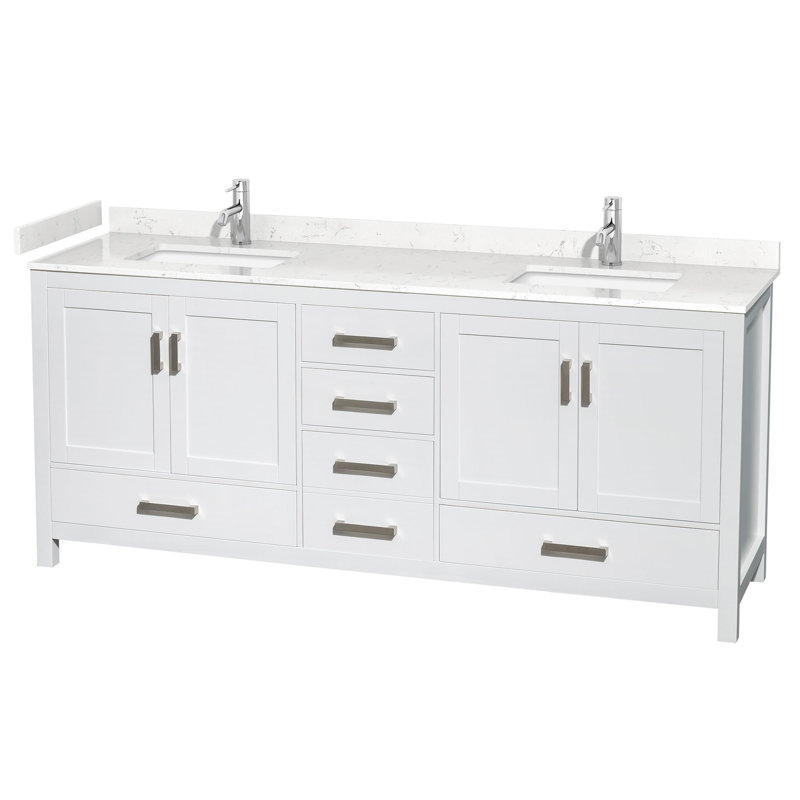 Sheffield 80" Double Bathroom Vanity Set, Carrara Cultured Marble, White