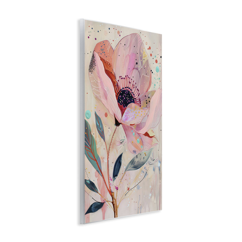 Plaque murale coquelicot rose à pois colorés, design par LSR Design Studio, H 15 po x l 10 po