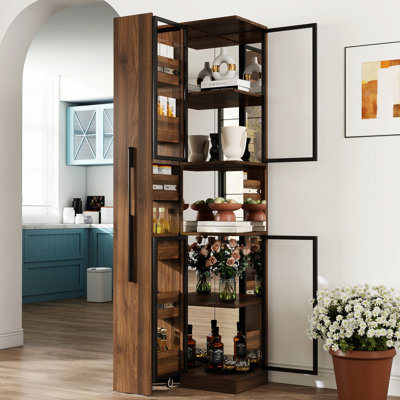 70 5 70" Wooden Glass Door Display Cabinet, 5 Adjustable Storage, Three Lighting Modes, Ideal For Home Setup