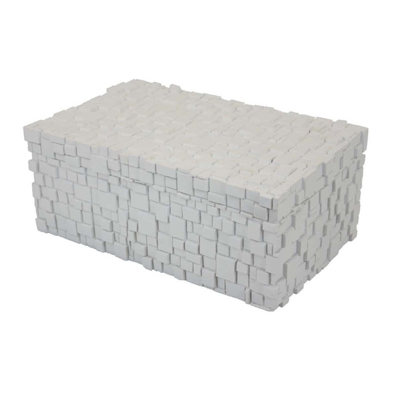Boîte de rangement décorative Lissa, résine texturée, 13 pouces, Blanc