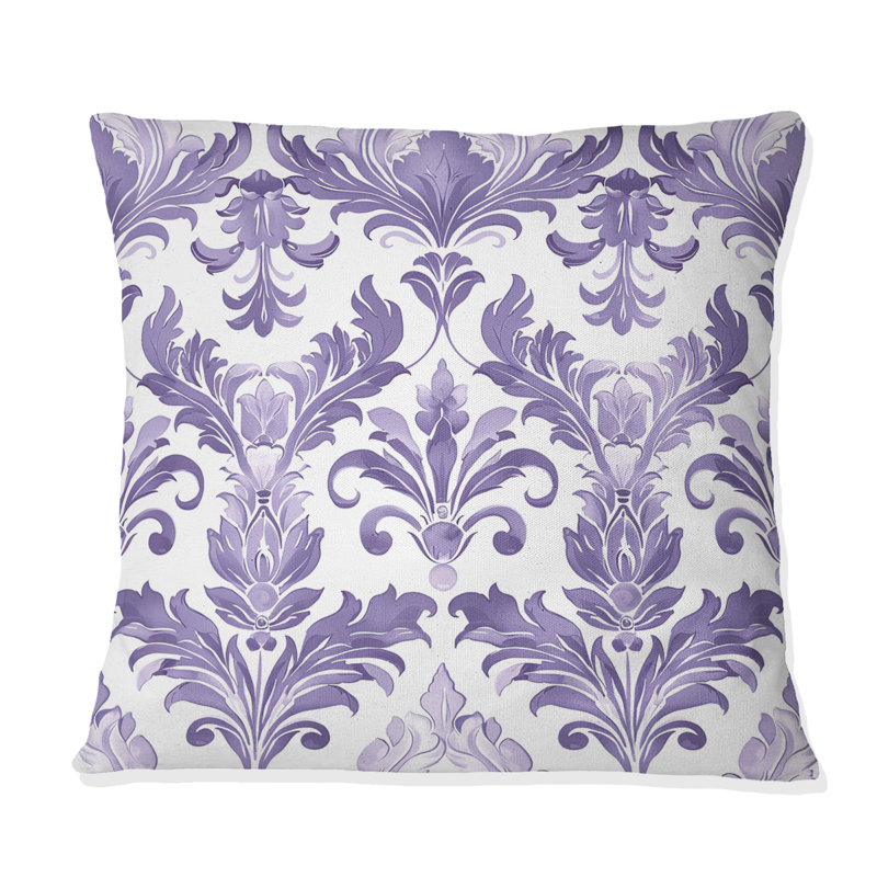Lavande blanc damassé Bliss I - Coussin décoratif transitionnel, H 16 po x l 16 po