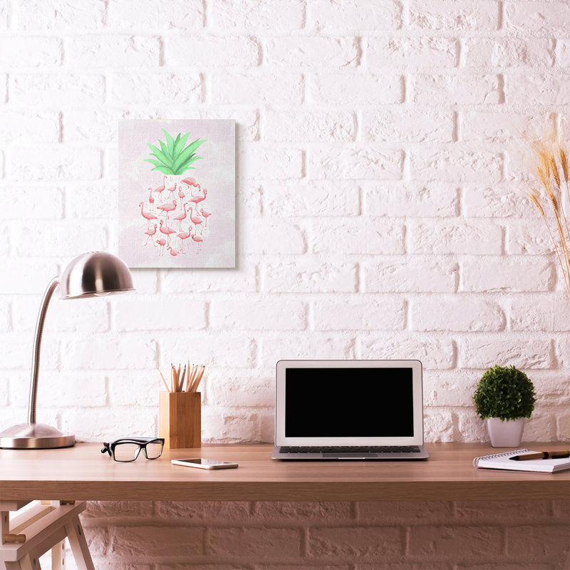 « flamant rose ananas animal rose design », impression, Toile tendue, H 20 po x l 16 po