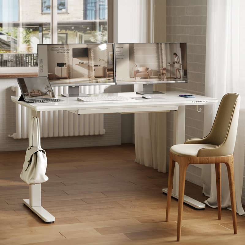 55 Inch Home Office Wireless Charging Glass Standing Desk With USB and Type-C