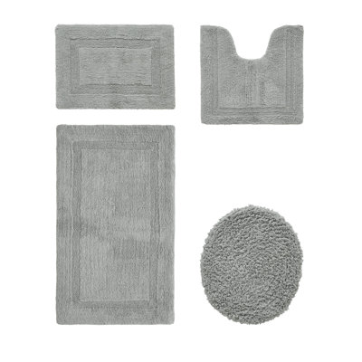 Lux  Premium 2370 GSM 100% Cotton 4 Piece Bath Rug Sets, Machine Washable, Super Absorbent & Tufted Weave Reversible Bath Mat for Bathroom, Shower, and Tub, Oeko-Tex Certified Bathroom Rugs, Silver