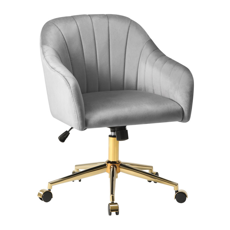 Farrah Tufted Velvet Upholstered Desk Chair, Gray