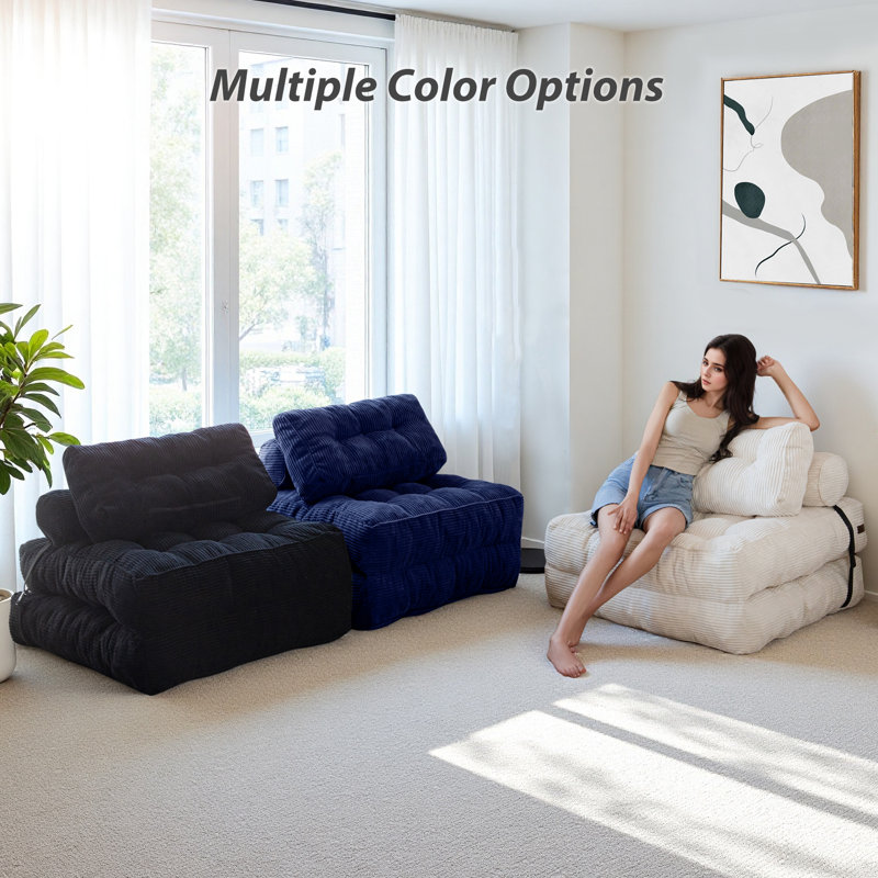 Medium Corduroy Bean Bag Chair,fold floor Bean Bag sofa bed, Black Corduroy